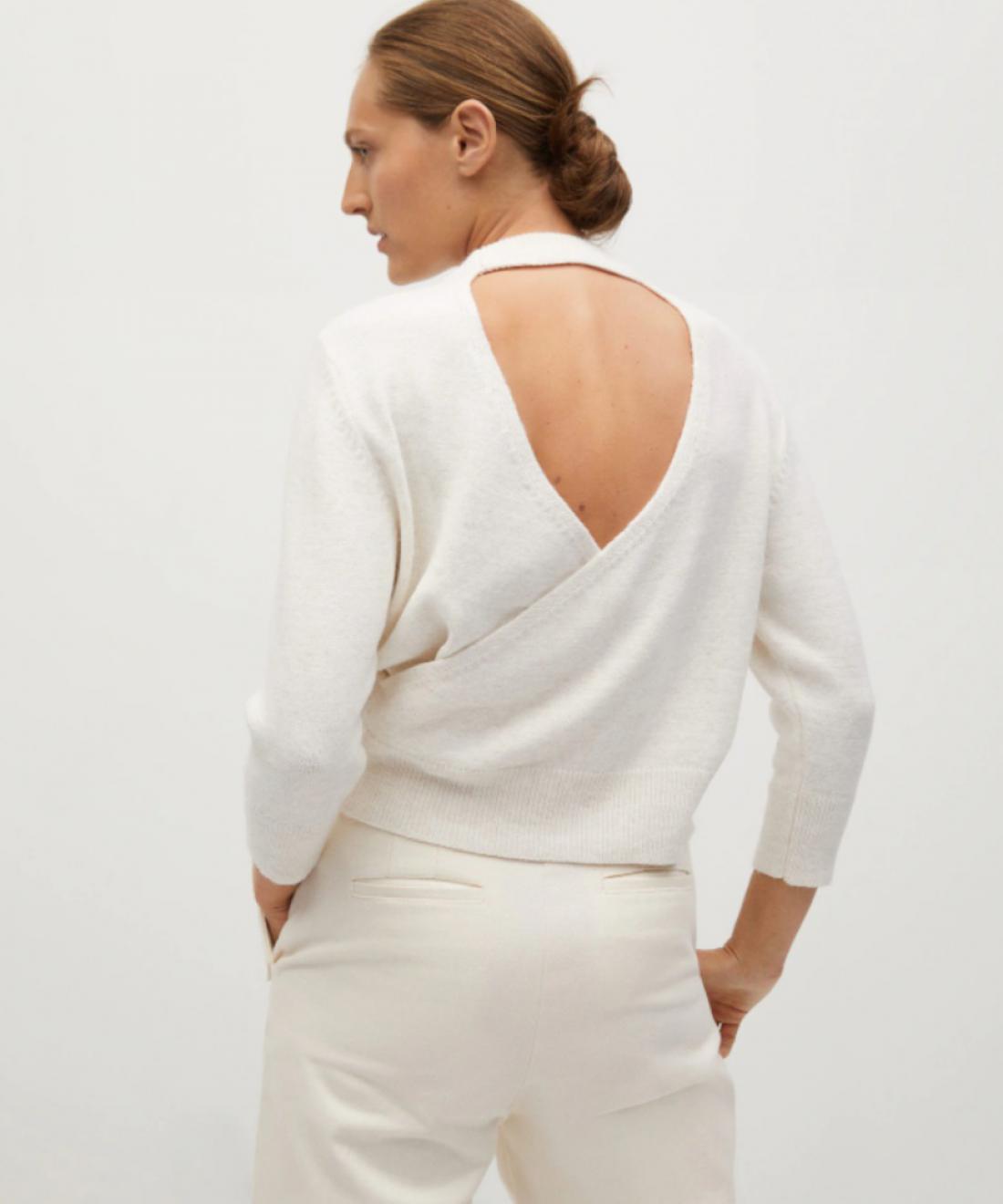 Bel pulover z izrezanim hrbtom, Mango outlet, 25,99€
